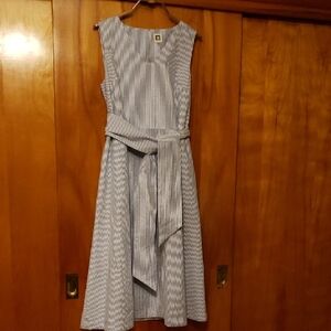 Anne Klein Striped Blue and White Seersucker Dress
